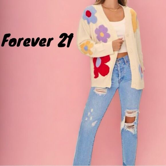 Forever 21 Sweaters - FOREVER 21 FLORAL PRINT KNIT CARDIGAN SWEATER SIZE SMALL OVERSIZED